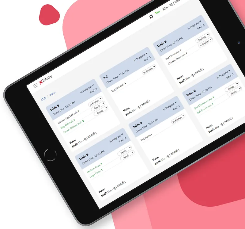 Intray restaurant management interface